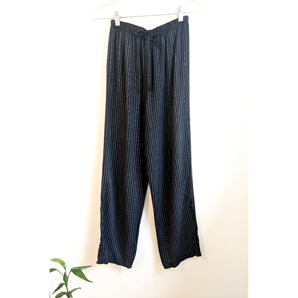 Vtg 90s Navy/Black Striped High Rise Palazzo Pants - Picture 1 of 11